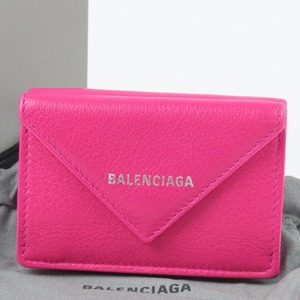 94017★1円スタート★BALENCIAGA バレンシアガ 新品同様美品 ペーパー ミニウォレット 三つ折り財布 レザー マゼンタ