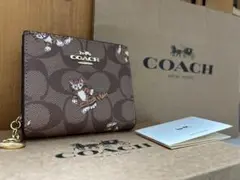 29 新品未使用 coach コーチ 二つ折り ミニ財布 シグネチャー 猫