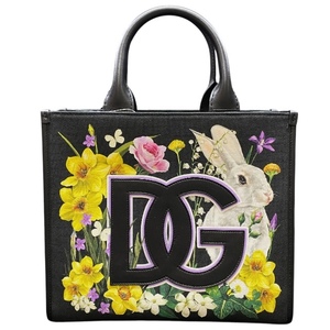 Dolce & Gabbana ドルチェ&ガッバーナ 2way ハンドバッグ ショルダーバッグ 肩掛け ウサギ ラビット 花 キャンバス レザー ブラック マルチ