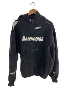 BALENCIAGA◆21SS/Caps Destroyed Hoodie/ダメージ加工/XXS/コットン/BLK/659403