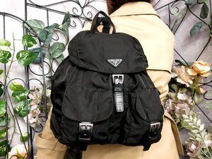 超美品●PRADA プラダ●三角ロゴプレート●ポコノ ナイロン カーフ レザー 本革●リュックサック●黒●SV金具●ヴィンテージ●B5●Js53033