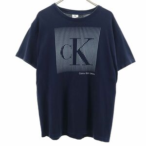 カルバンクラインジーンズ 90s USA製 オールド プリント 半袖 Tシャツ M ネイビー Calvin klein Jeans メンズ