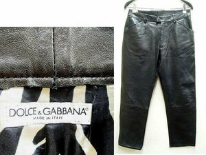 即決[46]DOLCE&GABBANA アーカイブ 羊革 レザー Y2K 2000年代 アーカイブ ゼブラ柄裏地 パンツ ARCHIVE■R322