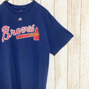 Majestic マジェスティック MLB Atlanta Braves アトランタ・ブレーブス ガティス プリント Tシャツ L メジャーリーグ USA古着