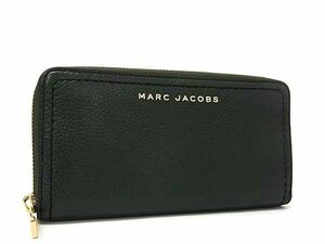 1円 ■新品同様■ MARC JACOBS マークジェイコブス レザー ラウンドファスナー 長財布 ウォレット レディース ダークグリーン系 FE4635