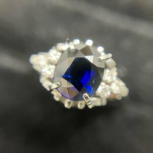 鑑別書付き 新品仕上済み 天然 ブルーサファイア 1.44ct ダイヤ 0.10ct デザイン リング Pt900 13.5号 5.1g プラチナ 指輪