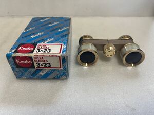 未使用保管品 Kenko OPERA GLASSES オペラグラス J-B208 3×23 白蝶貝 箱付 螺鈿 双眼鏡 ケンコー