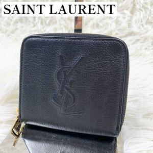 【極美品】SAINTLAURENT サンローラン YSLロゴ 二つ折り財布 ミニジップウォレット ブラック