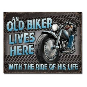メタルサイン 「Old Biker - Ride」# 2236 オールドバイカー 縦31.7×横40.5cm ブリキ看板 アメリカ
