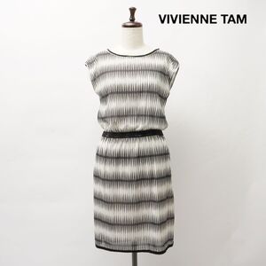 美品 VIVIENNE TAM ヴィヴィアンタム 総柄 ストレッチ素材 ナイロン 膝丈ワンピース 裏地あり レディース 白黒 サイズ0*JC594