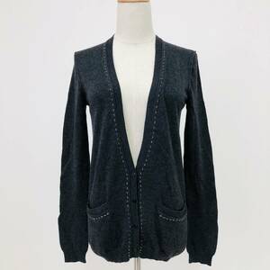 a01784 美品 GAP ギャップ カーディガン 長袖 薄手 綿混 毛混 カシミヤ混 ステッチ ポケット２つ XS 黒系 シンプルデイリーカジュアル