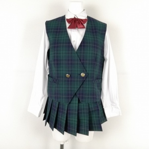 1円 ベスト マイクロミニスカート リボン 上下4点セット 指定 冬物 女子 学生服 中学 高校 制服 中古 ランクB EY9527