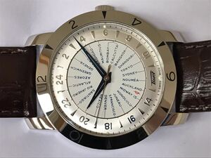 【W_000066】新品 スイス製 Tissot ティソ160周年記念 COSC 自動巻 手巻き GMT 24タイムゾーンファイアガラス シースルーバック 限定版