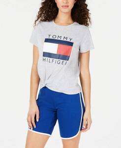 新品！トミーヒルフィガー/日本未！体型カバー裾裾結びロゴ半袖Tシャツ　XS、S、Ｍ、L　Tommy Hilfiger サイズ選択！グレー