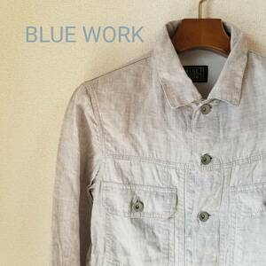 BLUE WORK ブルーワーク トゥモローランド シャツ トップス 胸ポケット カジュアル 爽やか 長袖 ベーシック 麻100％ グレー サイズS ｍ408