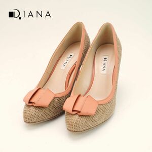 DIANA ダイアナ 24.0 パンプス ヒール リボン 麻 ベージュ オレンジ/PC194