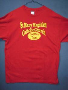 ⑤ USA古着 サイズXL 前後 St Mary Magdaden 赤色半袖Tシャツ