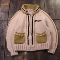 SP古着　９０s PIKO カウチンセーター　太軸ニット　ベージュ　ジップ　M