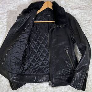 【美品】BURBERRY BLACK LABEL バーバリーブラックレーベル ライダースジャケット 羊革 ラムレザー ラビットファー 中綿入り キルティング