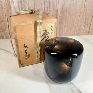 【超美品・箱あり】小西啓介 棗 黒塗 『飛花沈金』 お茶道具 茶道 輪島塗 飛花吹雪 蒔絵 骨董品 アンティーク JAPAN 共箱 蒔絵 金彩