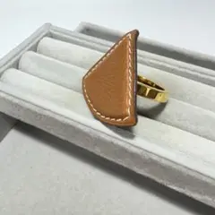 【定番】HERMES スカーフリング　レザー　ブラウン　ゴールド