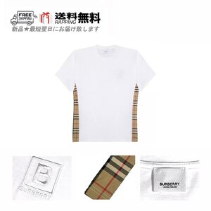 K960-XS.. BURBERRY バーバリー Tシャツ トップス 刺繍 チェック柄 BBOX オーバーサイズ CARRICK ロゴ ★ ホワイト