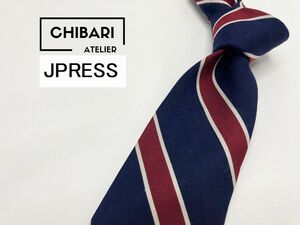 【超美品】JPRESS　ジェイプレス　レジメンタル柄　ネクタイ　3本以上送料無料　ネイビー　1001055