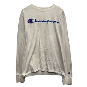 Champion ロゴ ロングTシャツ チャンピオン S サイズ ベージュ プルオーバー ワンポイント 刺繍 古着卸 アメリカ仕入 a610-6122