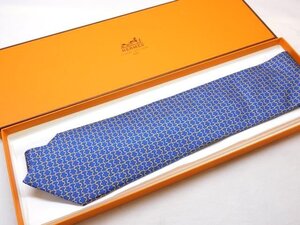 未使用品 HERMES エルメス ■ ネクタイ ブルー系 総柄 シルク メンズ 新品 □6K