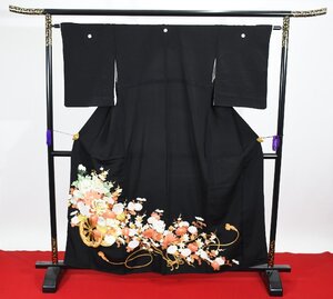 黒留袖 結婚式 菊 花 束 身丈155cm 裄丈64cm ★着物 e-1119 桜庭呉服店