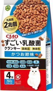 （まとめ買い）いなばペットフード CIAO すごい乳酸菌クランキー かつお節味 760g(190g×4袋) 猫用フード 〔×4〕