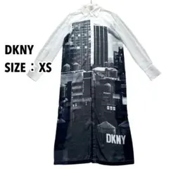 DKNY プリント シャツワンピース ロング丈 シースルー シアー