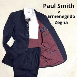 【極上の逸品】Paul Smith ポールスミス × Ermenegildo Zegna エルメネジルド ゼニア セットアップスーツ ネイビー S 3B