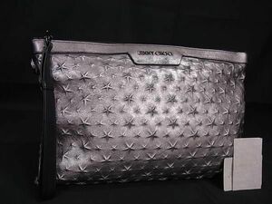 1円 JIMMY CHOO ジミーチュウ デレク レザー スターエンボス クラッチバッグ セカンドバッグ シルバー系 BI2315