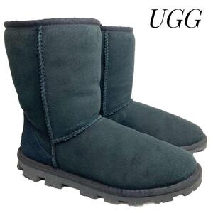 ☆即決・送料無料☆UGG アグ Essential Short エッセンシャルショート 黒 ブラック 24cm ムートンブーツ カジュアル 本革 本皮 レディース