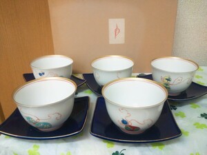 深川製磁 花ひょうたん 湯のみ 茶托 トレー カップ 皿 プレート 有田焼 香蘭社 花柄