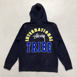 ● STUSSY ステューシー トップス プルオーバー パーカー バックデザイン 裏起毛 ロゴ 刺繍 USA製 ネイビー系 サイズL メンズ 0.6kg