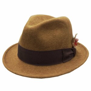 【 STETSON 】ステットソン ・ 秋冬 中折帽子 マニッシュ ★ 茶・濃キャメル無地 ★ 毛100％ 撥水加工・飾り部分レーヨン ★ 57.0ｃｍ