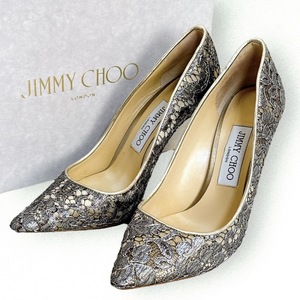 美品☆超人気モデル☆JIMMY CHOO ジミーチュウ レース ハイヒール ROMY100 シルバー 36.5/23.5CM ゴールド 銀 金 結婚式 bridal ブライダル