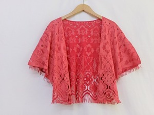 PLEATS PLEASE プリーツプリーズ フリンジボレロ レッド 3 PP14LO963 ISSEY MIYAKE イッセイミヤケ Fringe Bolero