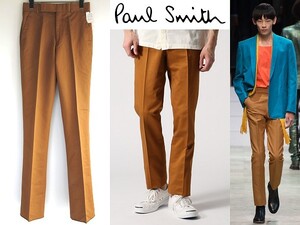 新品 コレクション使用 Paul Smith ポールスミス メインライン 2016SS コットンリネン カラーパンツ スラックス S キャメル 春夏素材 綿麻