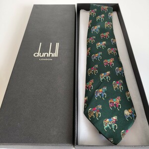 ダンヒル（Dunhill）緑マルチカラー馬Dロゴネクタイ 