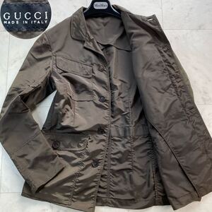 希少L相当◎GUCCI グッチ ミリタリージャケット ナイロンジャケット ブルゾン 襟スタンドカラー2way カーキ メンズ 紳士服 L位