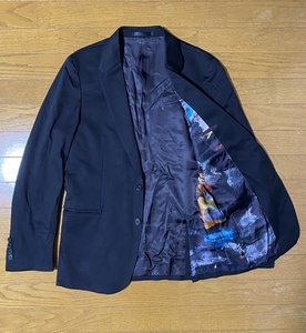 美品☆【PS Paul Smith】15AW コットンジャージー バッキングクロスプリント 2B テーラードジャケット L ポールスミス