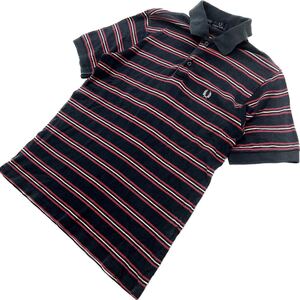 FRED PERRY ☆ デザイン ボーダー 半袖 ポロシャツ ネイビー レッド M アメカジ UK ロック スタイル ストリート フレッドペリー■DE230