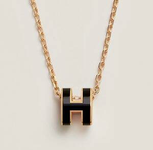 新品 エルメス ミニ ポップ H ネックレス ペンダント ブラック ローズゴールド New HERMES Mini Pop H PENDANT Noir