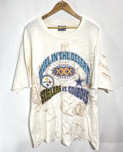 ■ 90s 90年代 USA製 ビンテージ Lee SPORT NFL SUPER BOWL 1996 Steelers Cowboys 総柄 プリント Tシャツ アメフト アメカジ サイズXL ■