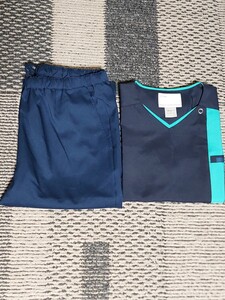 新品　ナース服　医療白衣　FOLK infirmiere　服サイズLL　ネイビーエムグリ　ズボンL　ポリエステル100%　男女兼用上下セットです。