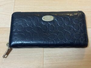 【1円スタート】coach コーチ　レザー　長財布　シグネチャー　型押し　ウォレット ラウンドファスナー 