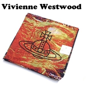 【Vivienne Westwood】(NO.4383）ヴィヴィアンウエストウッド 大判ハンカチ オレンジ系まだら　未使用　58cm